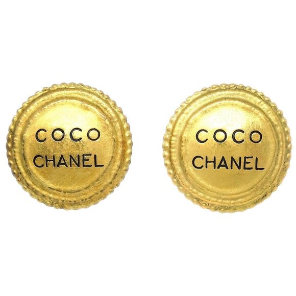 Chanel Button Earrings Clip-On Gold - Picture 1 of 4